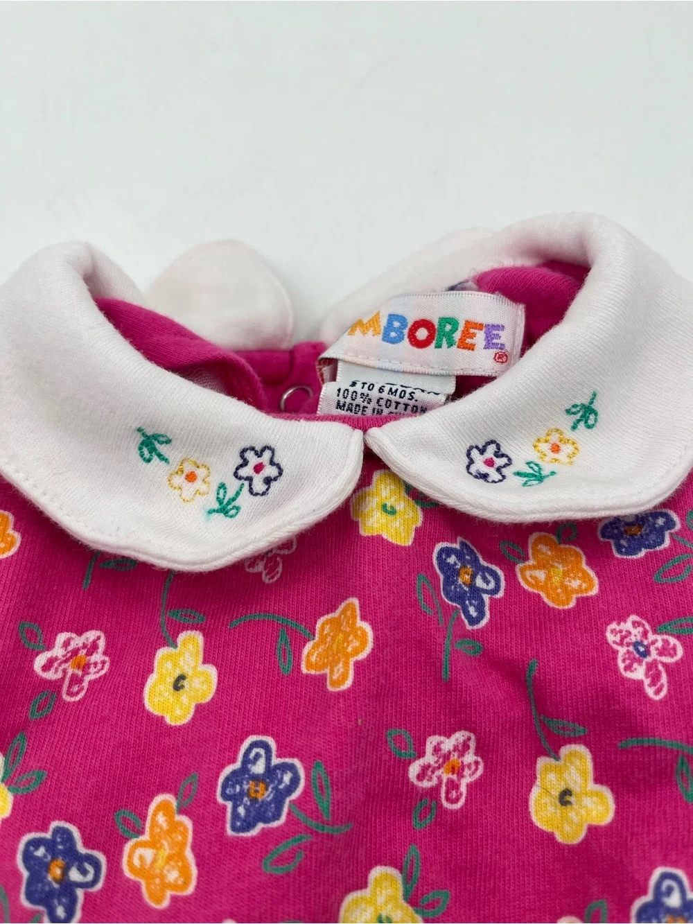 Vintage 1998 Gymboree Hot Pink Floral Peter Pan Collar One-Piece